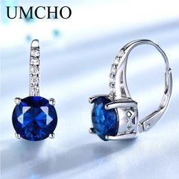 Ear Cuff UMCHO Created Blue Sapphire Gemstone Clip Earrings For Women Solid 925 Sterling Silver Wedding Engagement Party Fine Jewellery 230614