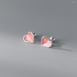 Stud Earrings Genuine 925 Sterling Silver Cute Colorful Hearts For Women Girls