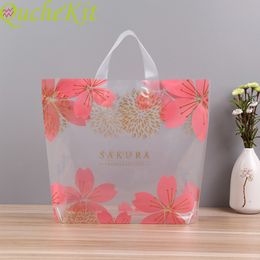 Gift Wrap 50pcs Cherry Blossoms Plastic Gift Bags Large Transparent Shopping Packaging Bag For Business Clothes Cake Wedding Party Favours 230614