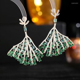 Dangle Earrings Elegant Green Carpet Tree Feather For Women Wedding Cubic Zircon Dubai Bridal Earring Boucle D'oreille 2023