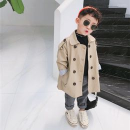 Coat Spring Fall Boys Girls Solid Colour Casual Trench Children Fashion Mid-Length Windbreaker Kids Turn-down Collar Clothes