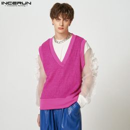 Men's Sweaters INCERUN Men Sweater Vests V Neck Sleeveless Knitted Leisure Waistcoats Solid Colour Streetwear 2023 Casual Pullovers S 5XL 230615