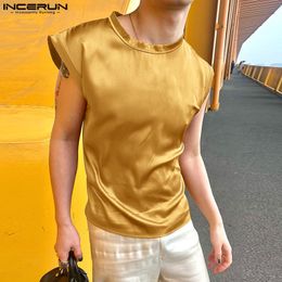 Men's Tank Tops Men Tank Tops Solid Colour Satin Summer O-neck Sleeveless Breathable Casual Male Vests Streetwear Men Clothing S-5XL INCERUN 230615