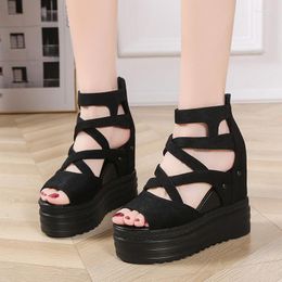 Sandals Women Summer 11CM Wedges Heels Corss-tied Height Increasing Fashion Causal Shoes Ladies Platform