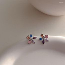 Stud Earrings Minar Wholesale Multi Coloured CZ Cubic Zirconia Flower For Women Silver Colour Metallic Floral Statement Earring