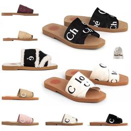 Luxury Ch Slifors Sandals Womens Muli famosi Slide legnosi a legna in bianco e nero Dhgate Pink Beige Tela Sliders Summer Beach Simbo