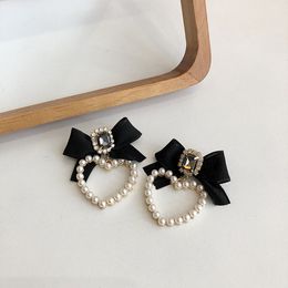 Ear Cuff Love Heart Stud Earrings Simulated Pearls Velvet Bow Earring Romantic Fashion Jewellery 230614