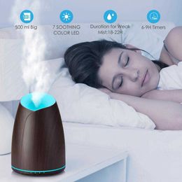 Humidifiers 500ml Esseatial Diffuser Air Humidifier Wood Grain Color Changing LED Light Ultrasonic Cool Mist Aroma Humidificador