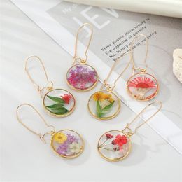 Dangle Chandelier Minar Stylish Real Dye Flower Leaves Long Earrings for Women Transparent Resin Round Statement Earring Every Day Jewellery 230614