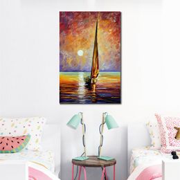 Contemporary Abstract Art Gold Sail Handmade Artwork on Canvas Rest Room Decor