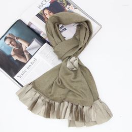 Scarves Designer Lightweight Acrylic Women Winter Autumn Scarf Warm Neckwear With Satin Flower Ruffle Foulard Bandana Wrap LL171021