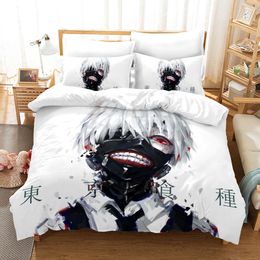 Bedding sets Horror Anime Tokyo Ghoul Print Bedding Set Adult Children Cartoon Duvet Cover Pillowcase Double Queen Large Size 230614