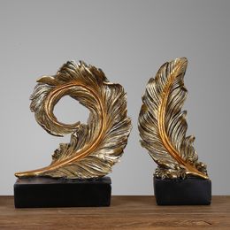 Decorative Objects Figurines Nordic Ins Style Abstract Creative Resin Feather Decoration Living Room TV Cabinet Indoor Office Desk Home Decoration 230614