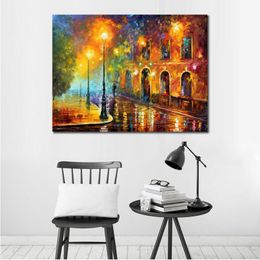 Urban Streets Canvas Art Misty City Handcrafted Abstract Painting Modern Decor for Office