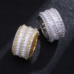 Hip Hop Ring Brass Iced Out Baguette Cz in Gold Double Raw Hip Hop Ring Jewellery for Men and Women