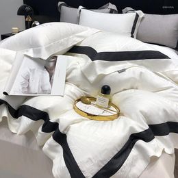 Bedding Sets White 800TC Lyocell Fibre Soft Silky Summer Set Black Broad Side Jacquard Duvet Cover Flat/Fitted Bed Sheet Pillowcases