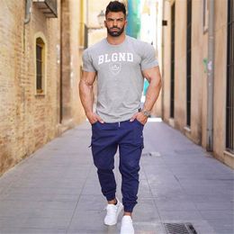 Men's T-Shirts Men's Cotton Skinny T-shirt Fitness Bodybuilding Short sleeve shirts Gym Workout Tee Tops Male Summer Casual Print Clothing 230615