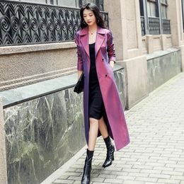 Women's Trench Coats Magic purple windbreaker women's autumn winter vertical feeling medium length chameleon temperament over the knee Bri 230615