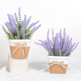 Decorative Flowers Artificial Lavender Potted Straw Flower Basket Bonsai Home Living Room Wedding Pography Decoration