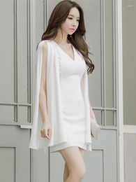 Casual Dresses Korean Fashion Elegant Women Evening Dress Lady Chic White V-Neck Slim Mini Party Club Prom Femme Mujer Vestidos Summer