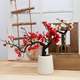 Dried Flowers White Artificial Silk Plum Blossom Wedding Home Decoration Office Indoor Garden Table Decor DIY Fake Arangement