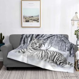 Blanket Bengal White Tiger Blanket Fleece Summer Animal Lovers Portable Soft Throw Blanket for Sofa Bedspread for Kids R230615