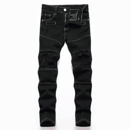 Jeans European American Motorcycle Boy Black Stretch Straight Kids Casual For Seasons Calças Denim Calças Crianças 6-16 230614