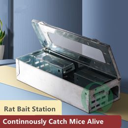 Metal Rat Bait Station 10in Pest Control Small Functional Continuously Trap Mouse Galvanized Rust Prevention Materials PVC Window Observation Catch Alive Mice