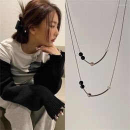 Chains FFLACELL Natural Stone Necklace For Women Korean Niche Personality Simple And Versatile Clavicle Chain Stainless Steel Jewerly