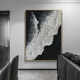 Draw Decorative painting Handmade Hand drawn oil painting black white waven three-dimensional texture abstract porch hanging painting living room background wall