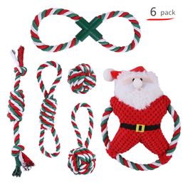 Pet Dog Chew Toys Set Christmas Color Cotton Rope Toy For Large Small Dogs Bite-Resistant Cleaning Teeth Dog Accessories