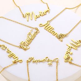 Pendant Necklaces Wanixm Personalized Custom Name for Women Men Stainless Steel Gold Butterfly Letter Heart Nameplate Jewelry 230614