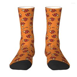 Men's Socks Funny Printed Happy Mushroom Pattern On Orange For Women Men Stretch Summer Autumn Winter Crew