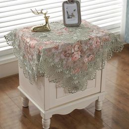 Table Cloth Lace Tablecloth Flower Embroidery Bedroom Bedside Square Cover Coffeetable Refrigerator Air Conditioning Dust Cove