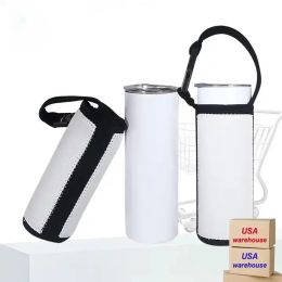 NEW Sublimation white Blank 20oz Tumbler Tote Diving cloth Neoprene bottle Sleeves with Adjustable Strap Drinkware Handle Water cups Carrier Sleeve Covers FY5526