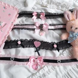 Choker Sweet Heart Gothic Pink Blakc Lace Cross Bownot Lolita Maid Cosplay Women Necklace D736