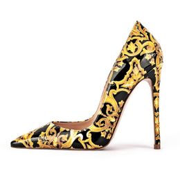 2023 new Printed Pumps Women Fashion Brand New Sexy Pointed Toe 12 Cm Stiletto Nude High Heels Formal Dress Shoes Size 42 43 45