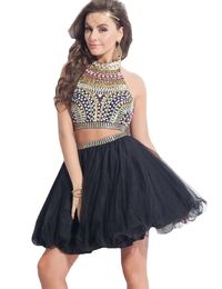 Royal Blue Sexy Mini Short Two Pieces Homecoming Dresses With Beading Crystal 2 Piece Cute 8th Grade Graduation Prom Dresses New