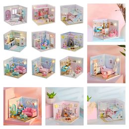 Architecture/DIY House Dollhouse Miniature Self Assembled Dolls House Play Set Xmas Gift 230614