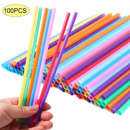 New 100Pcs Disposable Plastic Drinking Straws Colourful Long Drinking Straws For Kitchenware Bar Party Birthday Celebration Supplies