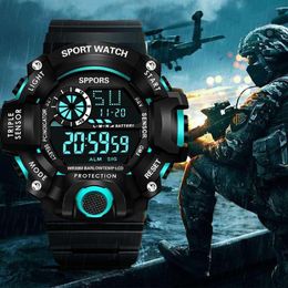 Wristwatches Sport Digital Round Watch Luminous Dial Casual Multifunction Clock Outdoor Rubber Strap Fashionable For Men Reloj Hombre