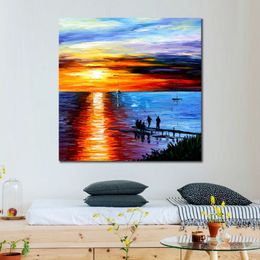 Modern Cityscapes Canvas Art Fishing with Friends Handcrafted Oil Paintings for Contemporary Home Decor