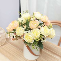 Dried Flowers Silk Peony Artificial Wedding Home Table Decoration Living Room Bouquet Christmas Craft White Fake Flower Arrangement