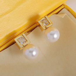 Designer Earrings for Women Luxury Stud Pearl Earings Gold Earring Diamond Hoop Jewellery with Box F Letter Charm Earing Jewerly 236134C2023