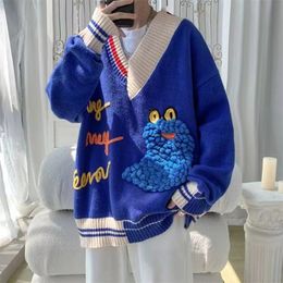 Men's Sweaters Winter Blue Color V Neck Wool Sweater Couple Clothes Coats Oversize Lazy Style Knitting Black grey 230615