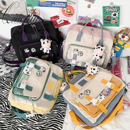 School Bags Qiaoduo Women Cute Cow Backpack Student College Schoolbag Girl Badge Multifunctional Backpacks Kawaii Waterproof Shoulder Bag