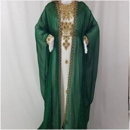 Ethnic Clothing Green Kaftans Farasha Abaya Dubai Morocco Very Fancy Dress European And American Fashion Trend