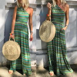 Casual Dresses Stylish Bar Summer Dress One Off Shoulder Long Boho Stripe Maxi Holiday Beach A-line Elegant Vestido