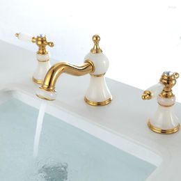 Bathroom Sink Faucets Widespread Basin Faucet Nature Marble And Brass Material 8 Inch Three Hole Mixer