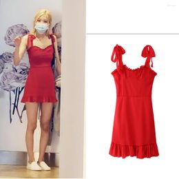 Casual Dresses Kpop ROSE Summer Party Sexy Sleeveless Strapless Sling Dress Women Nightclub High Waist Backless Lace-Up Mini